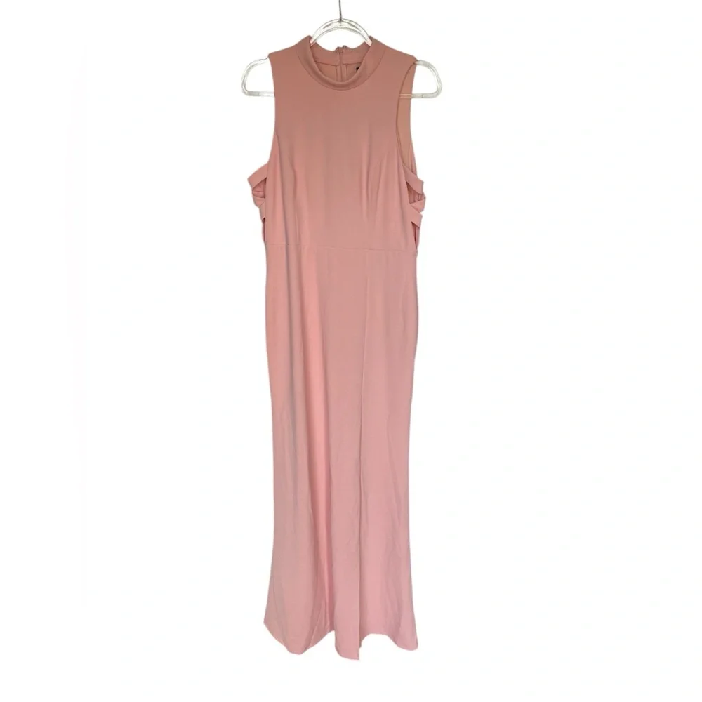 Lulus Light Pink Mock Neck Cutout Maxi Side Slit Mermaid Dress size XL X-Large - Picture 2 of 14